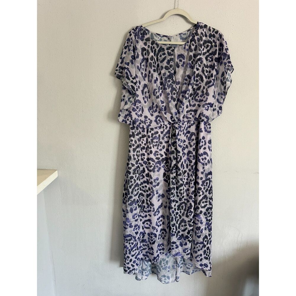 Adrianna Papell Blue Leopard Print Chiffon High Low Maxi Dress 18W XL - Picture 9 of 12